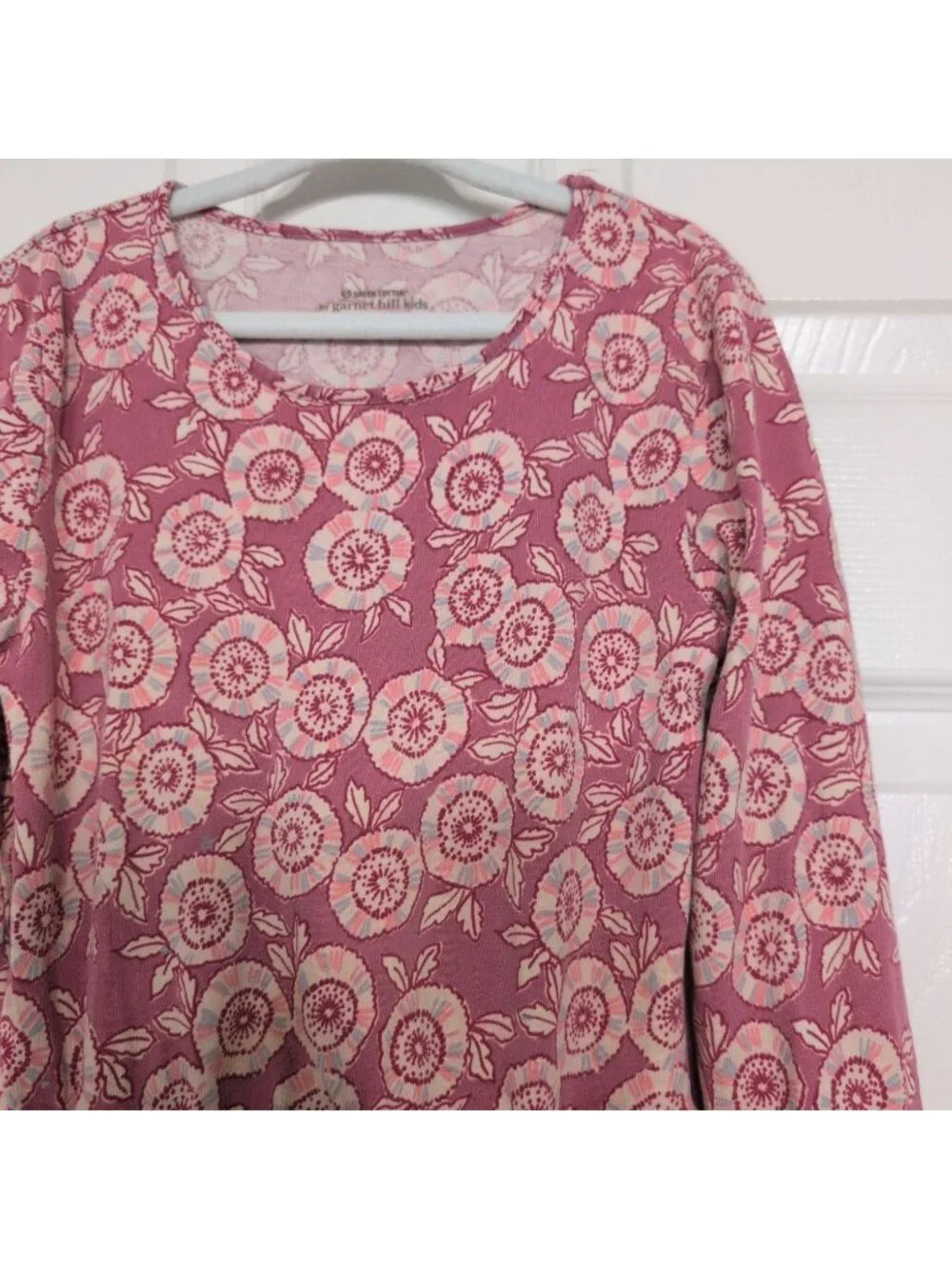 Garnet Hill Floral Dress Set of 2 Girls Size Medium Green Pink Organic Cotton